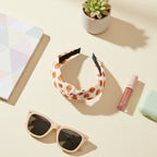 Orange Floral Padded Headband With Black Trim