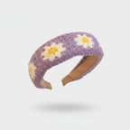 Crochet Daisy Flower Padded Headband Purple