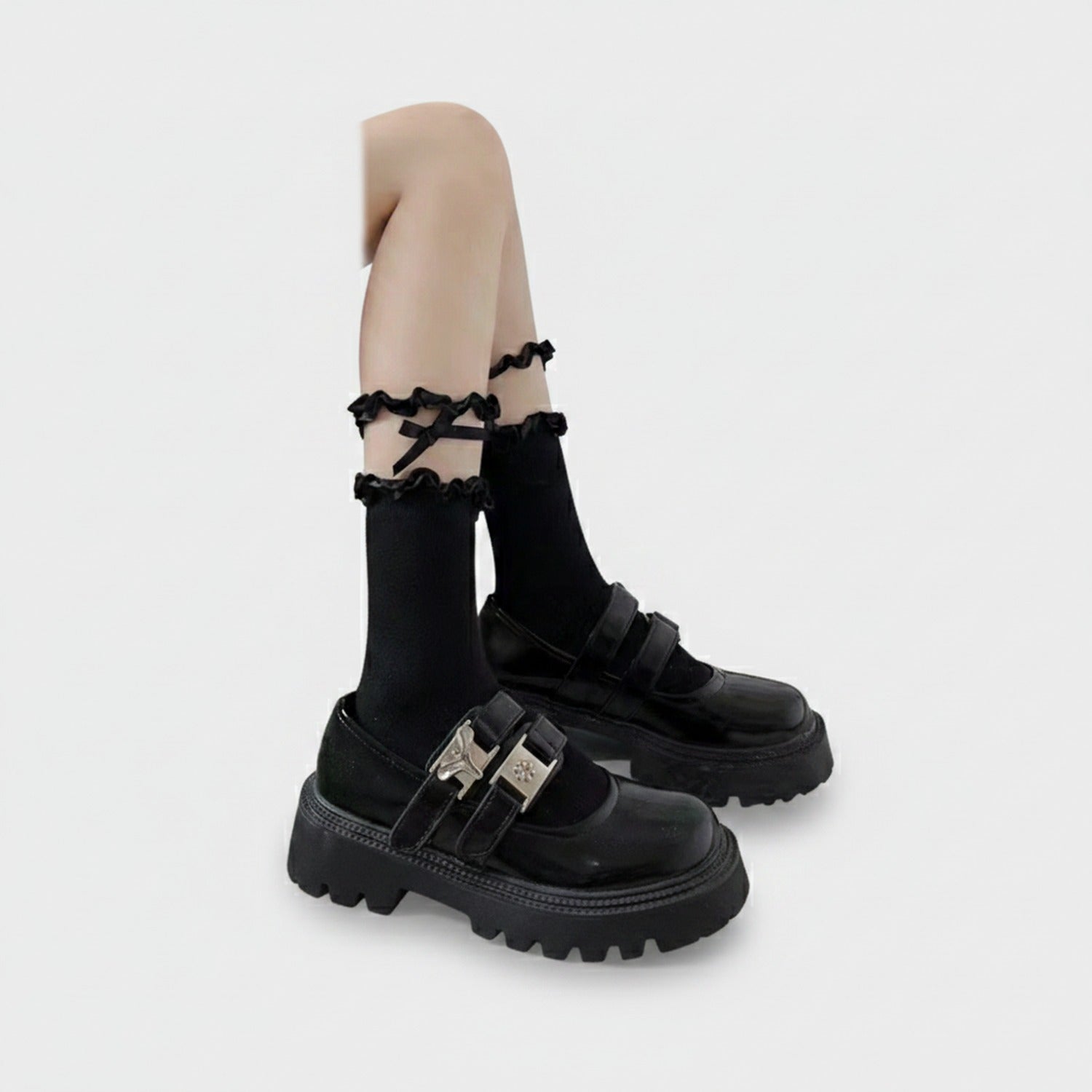 White Ruffle Lace Trim Crew Socks