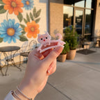 Pink Cat Hair Claw With Rhinestone Bow