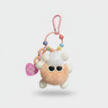 Fuzzy Pom Pom Beaded Keychain With Heart Charm