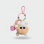 Fuzzy Pom Pom Beaded Keychain With Heart Charm