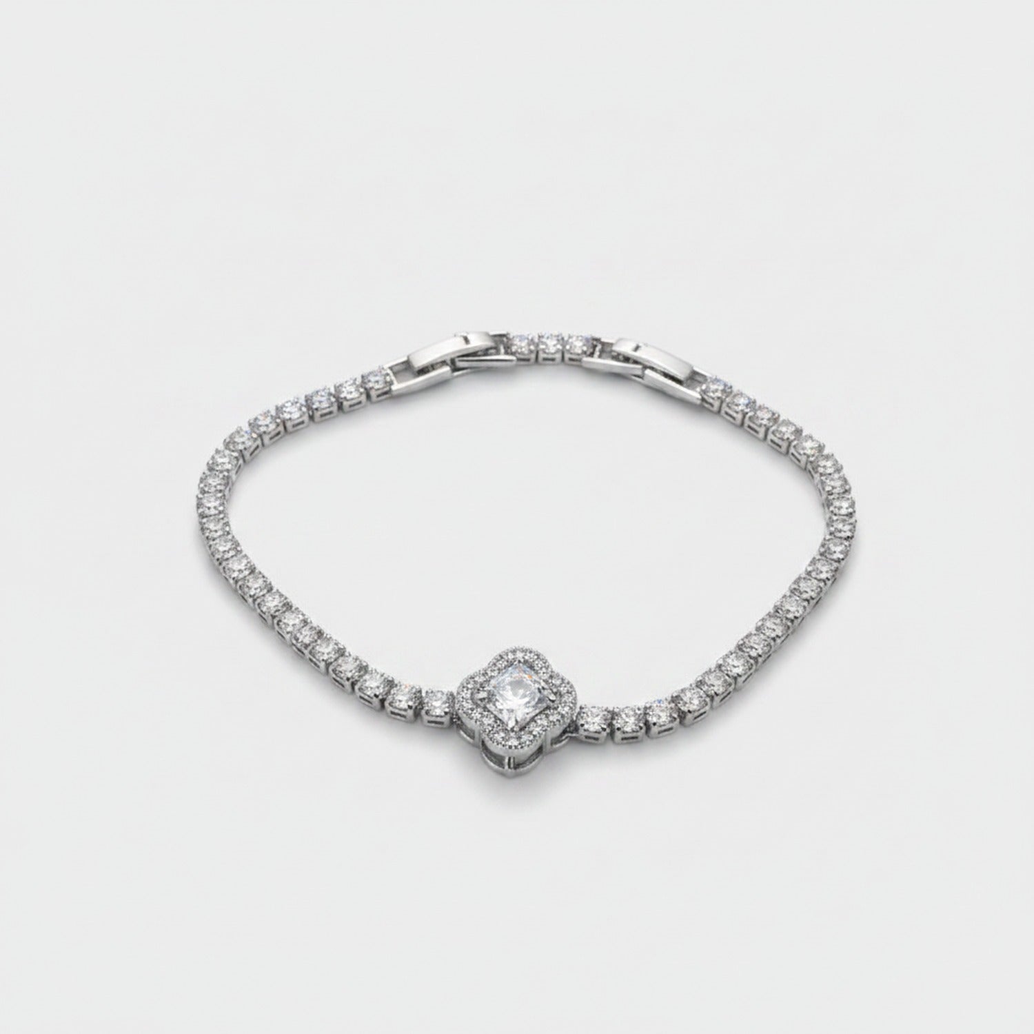 Silver Cushion Cut Diamond Rhinestone Tennis Bracelet