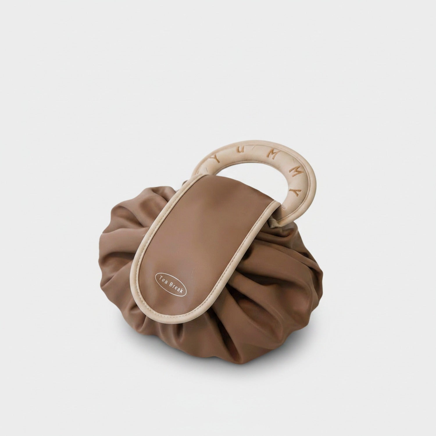 Cream Pleated Cosmetic Bag with Roman Numeral Mirror