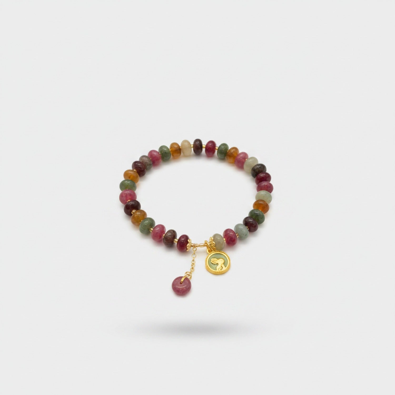 Multicolor Tourmaline Beaded Bracelet With Gold Charm