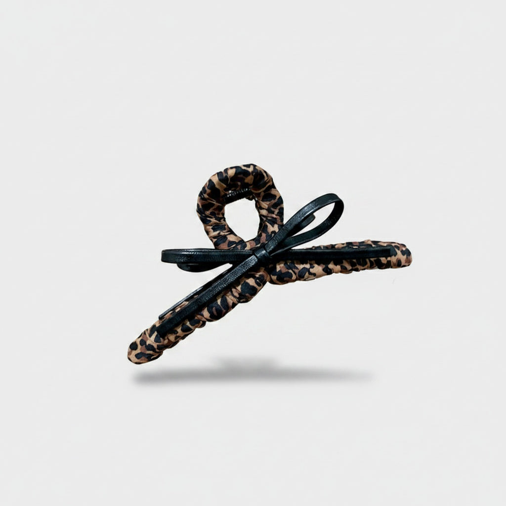 Leopard Print Hair Claw With Black Bow