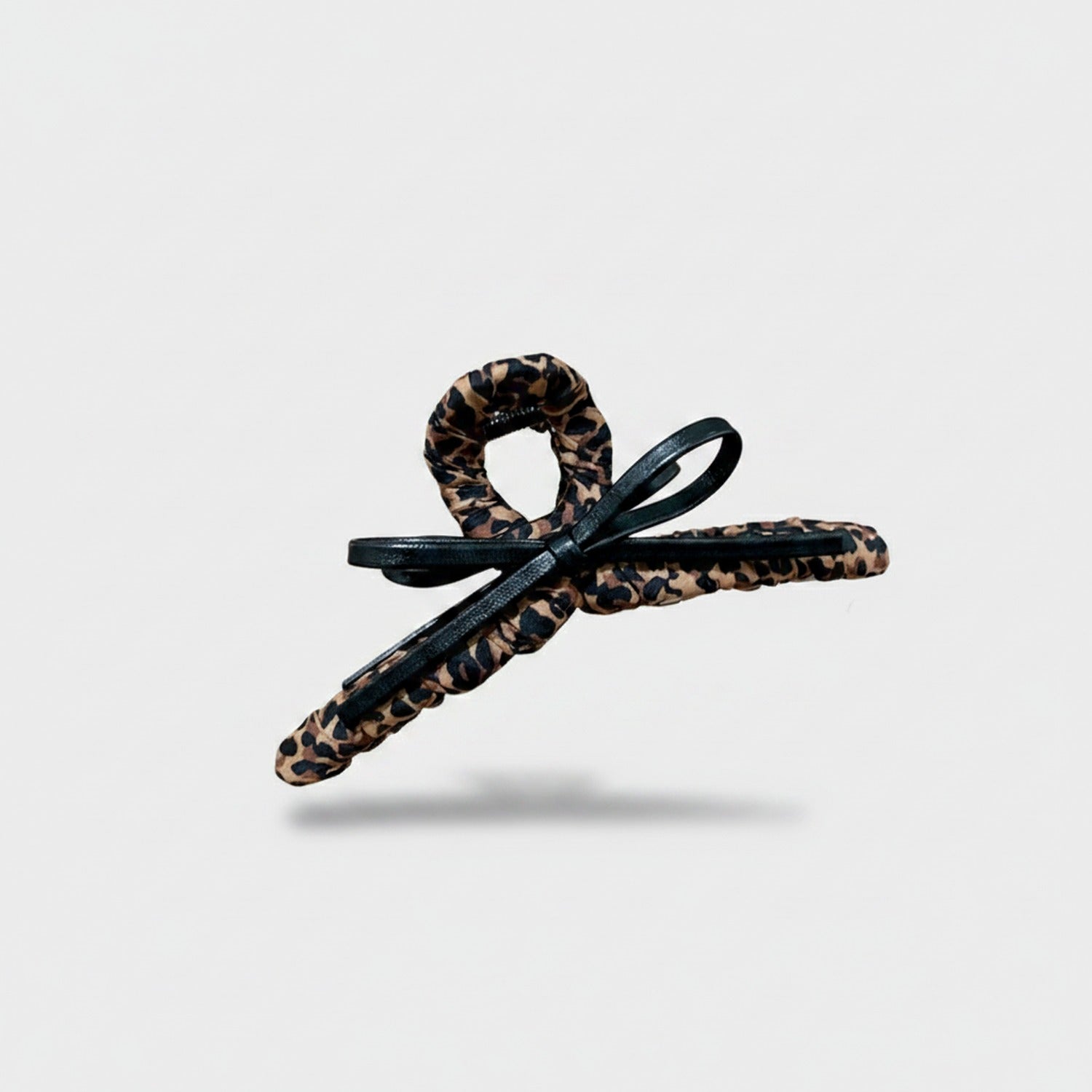 Leopard Print Hair Claw With Black Bow