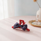 Preppy Bow Hair Claw Clip Set - Navy & Red