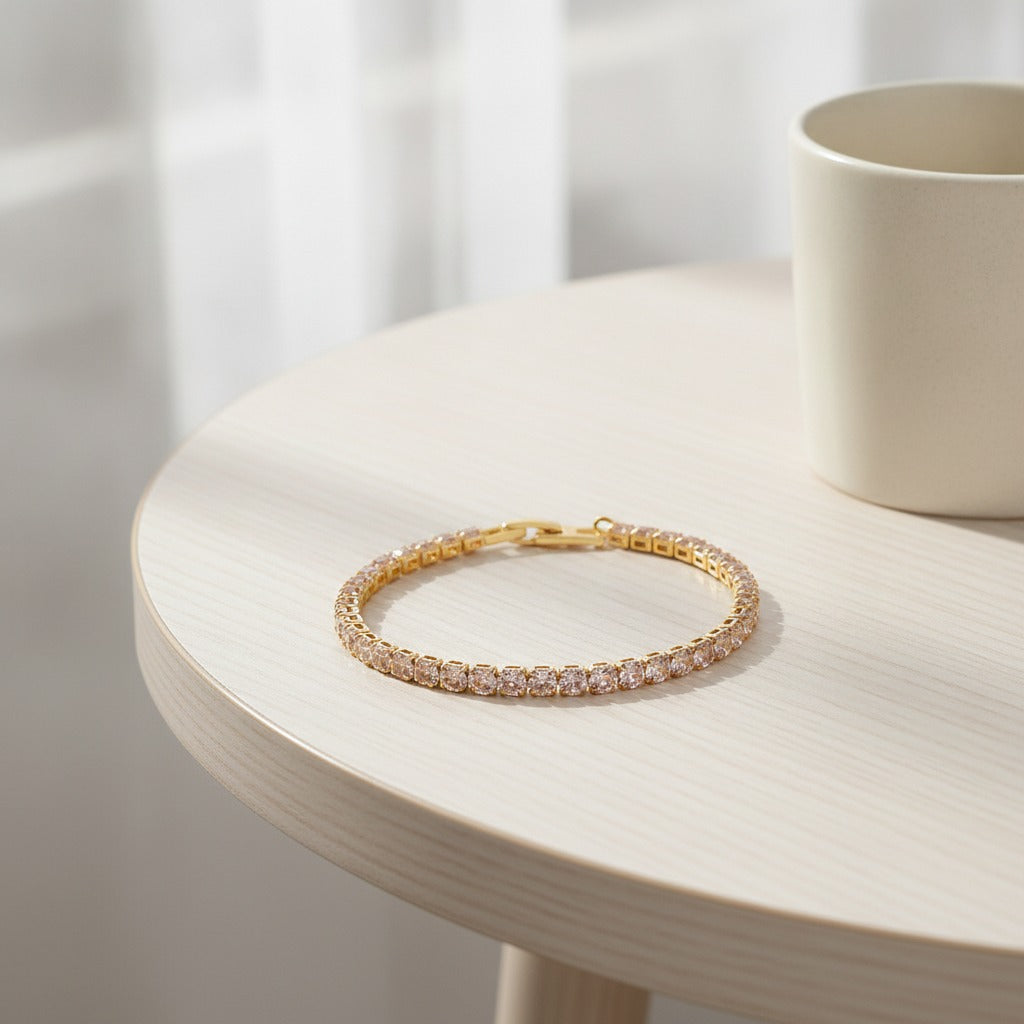 Delicate Crystal Tennis Bracelet - Champagne Gold