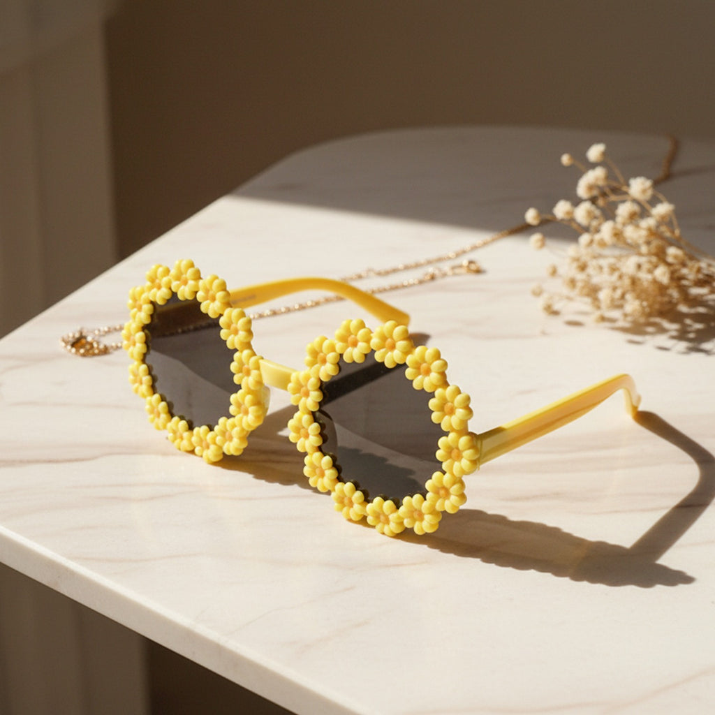 Daisy Flower Round Sunglasses Yellow