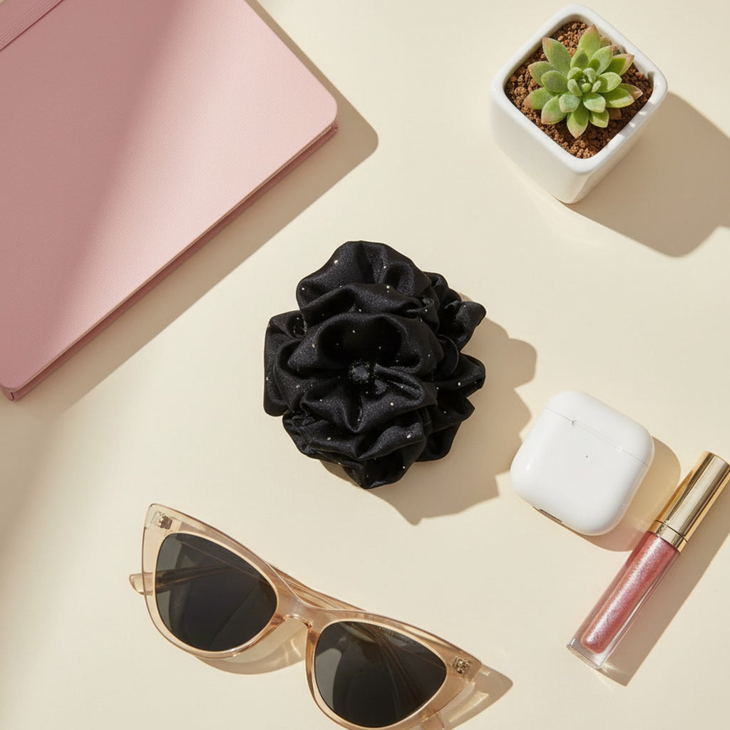 Black Sparkle Flower Hair Claw Clip