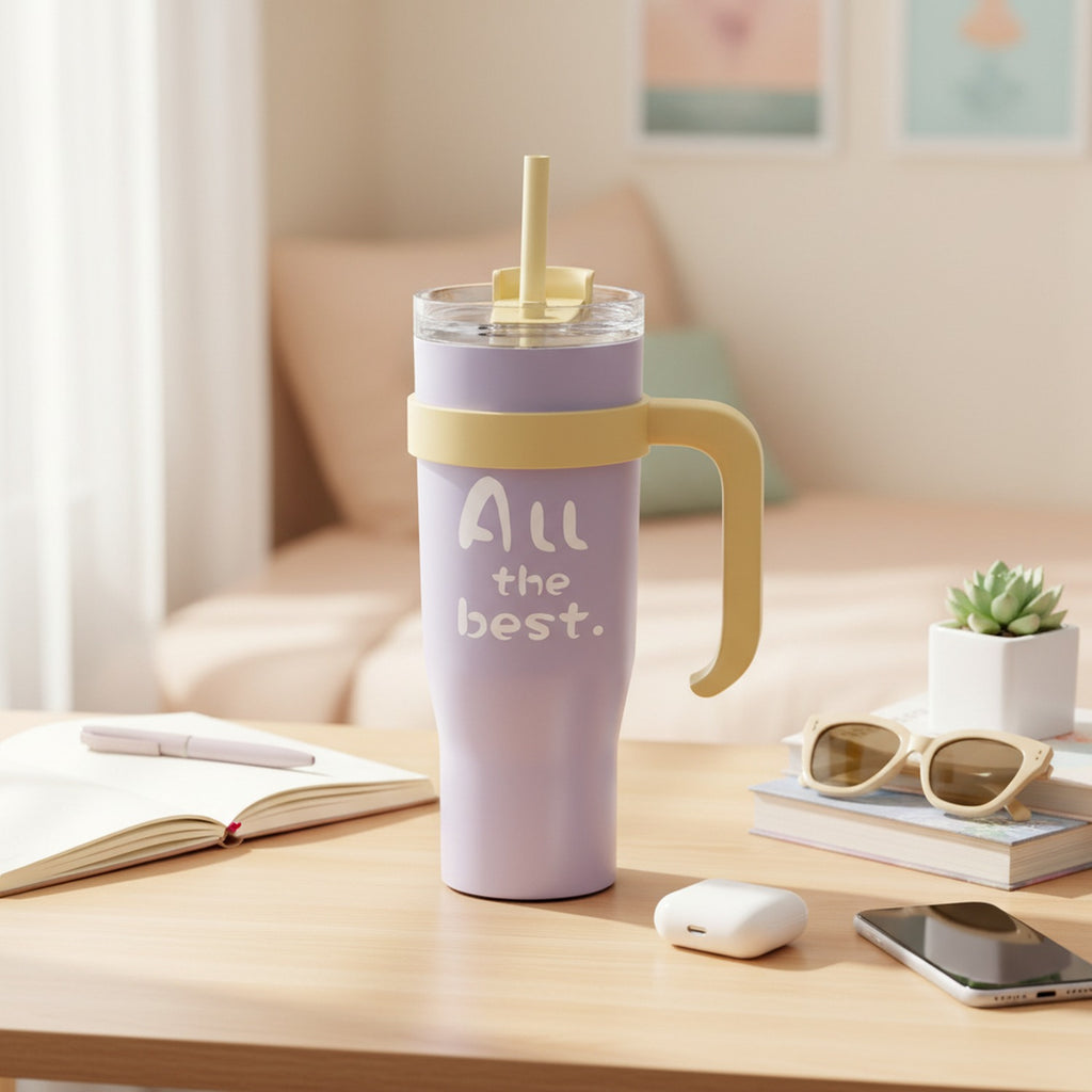 Lavender Insulated Tumbler With Handle And Straw