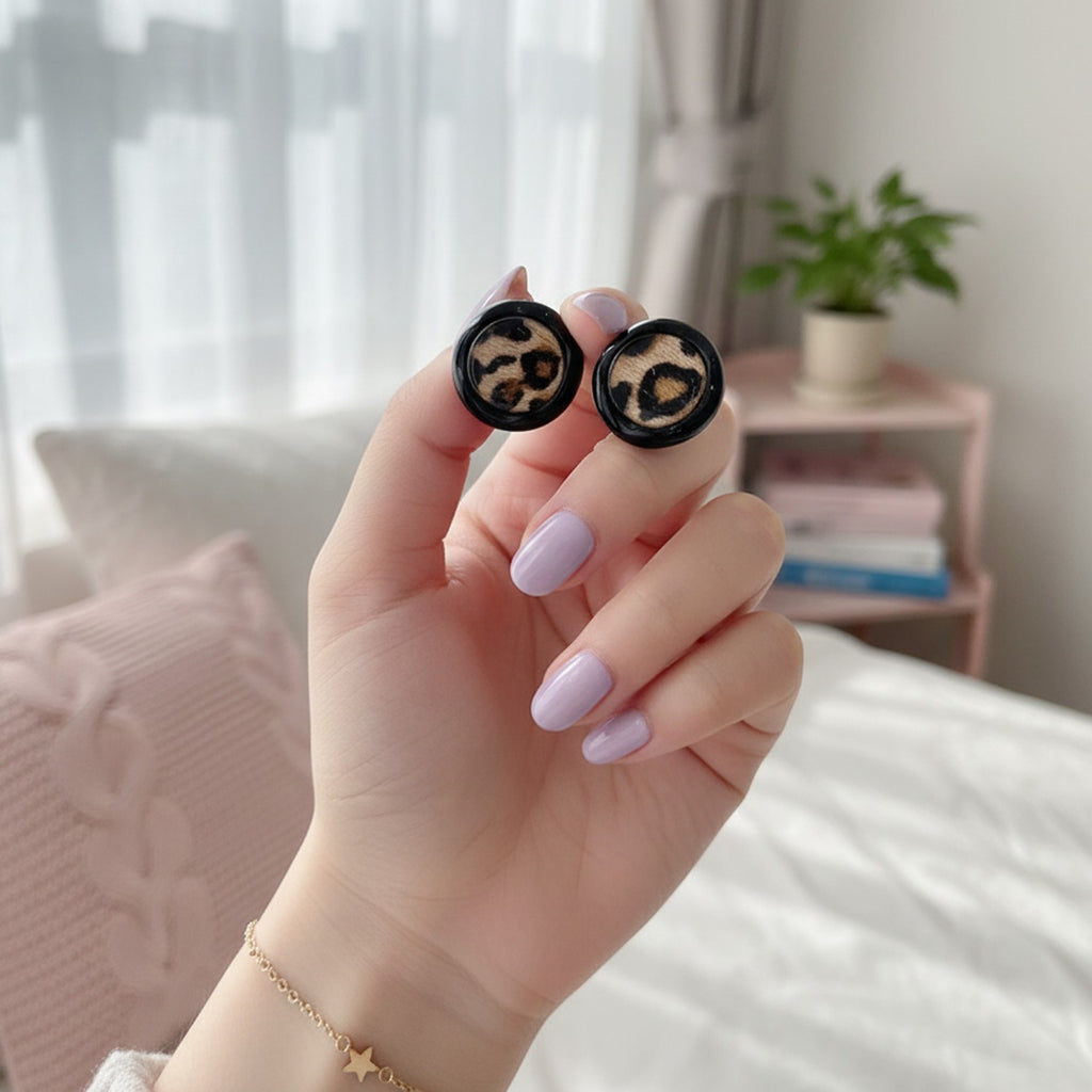 Leopard Print Black Circle Stud Earrings