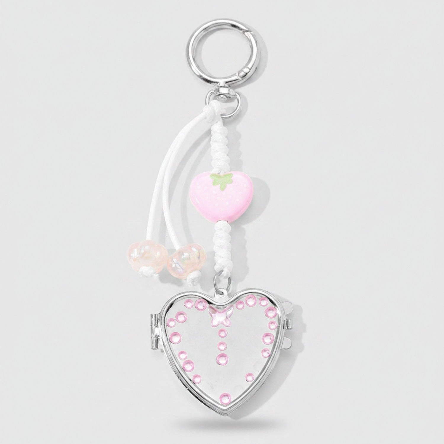 Heart-Shaped Acrylic Keyring With Rhinestones And Charm