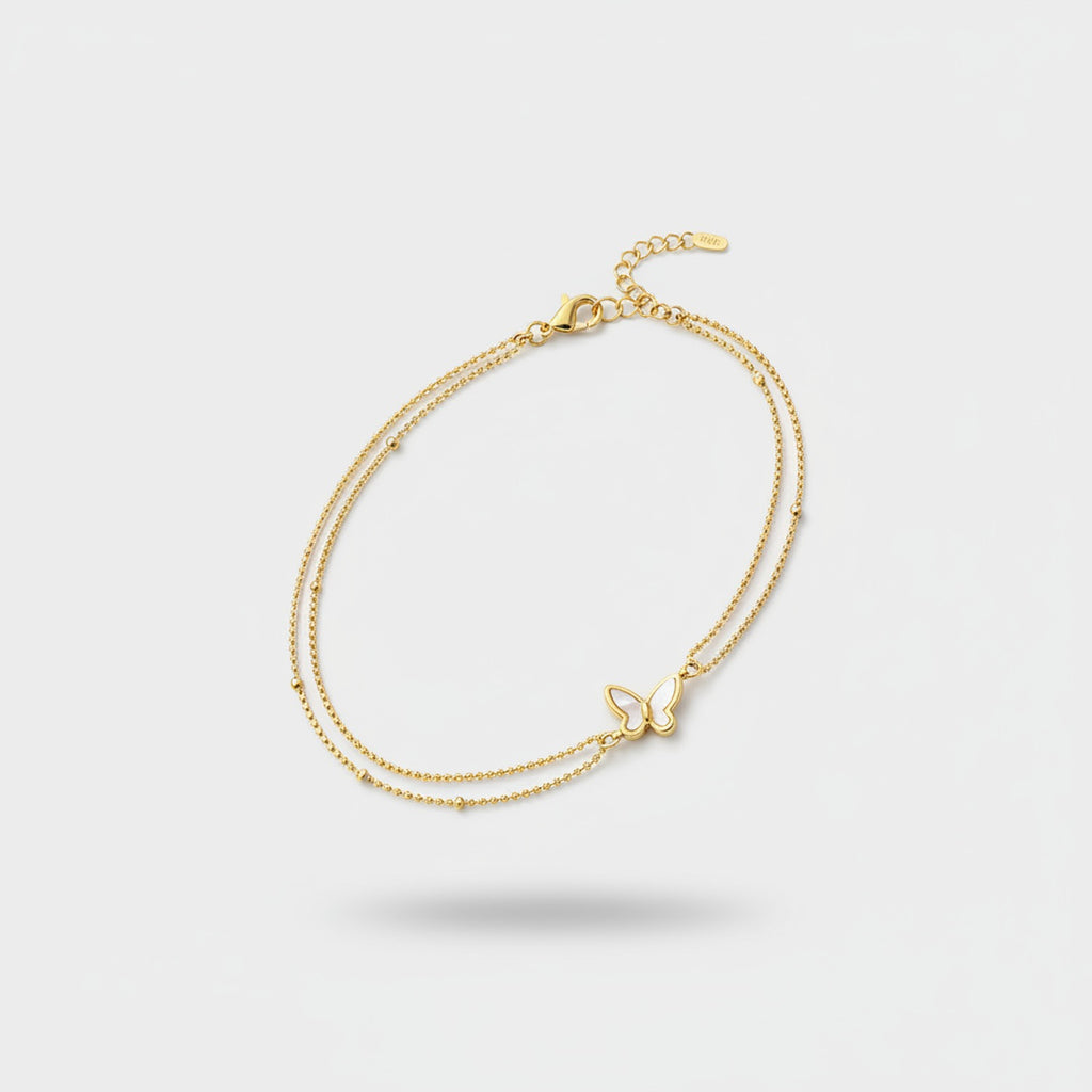 Gold Double Chain Butterfly Bracelet