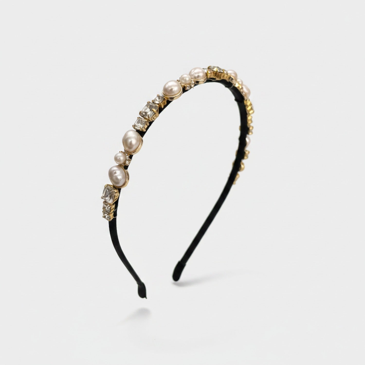 Pearl And Rhinestone Black Velvet Headband