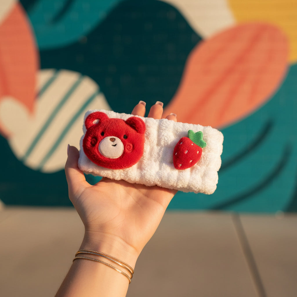 Fluffy Red Bear Strawberry Hair Clip Set