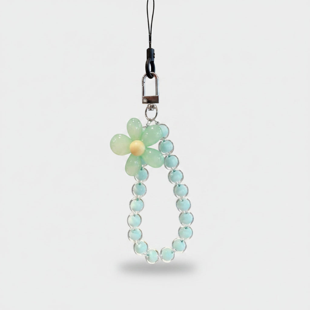 Beaded Flower Acrylic Keyring With Charm