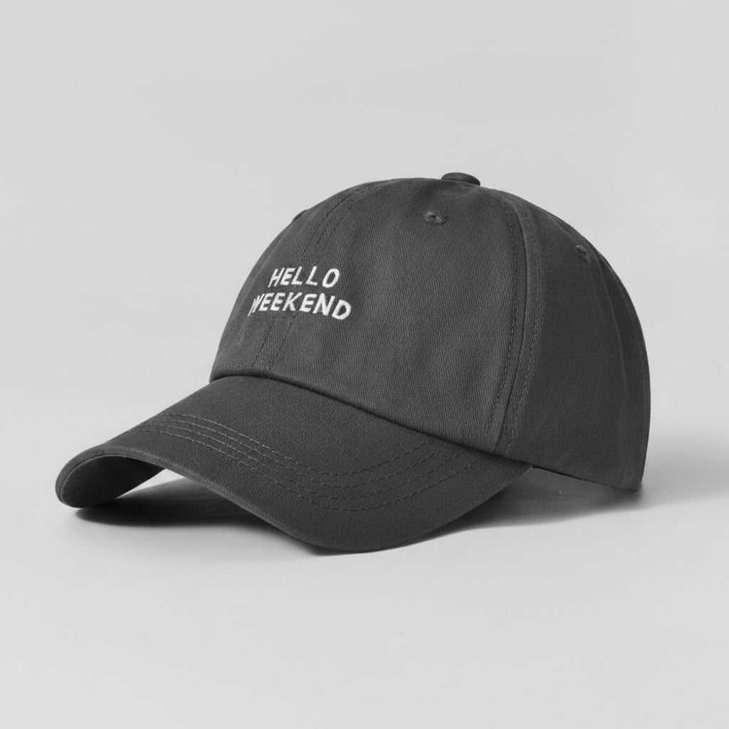 Black Baseball Cap With Hello Weekend Embroidery – apparel accessories (view 1)