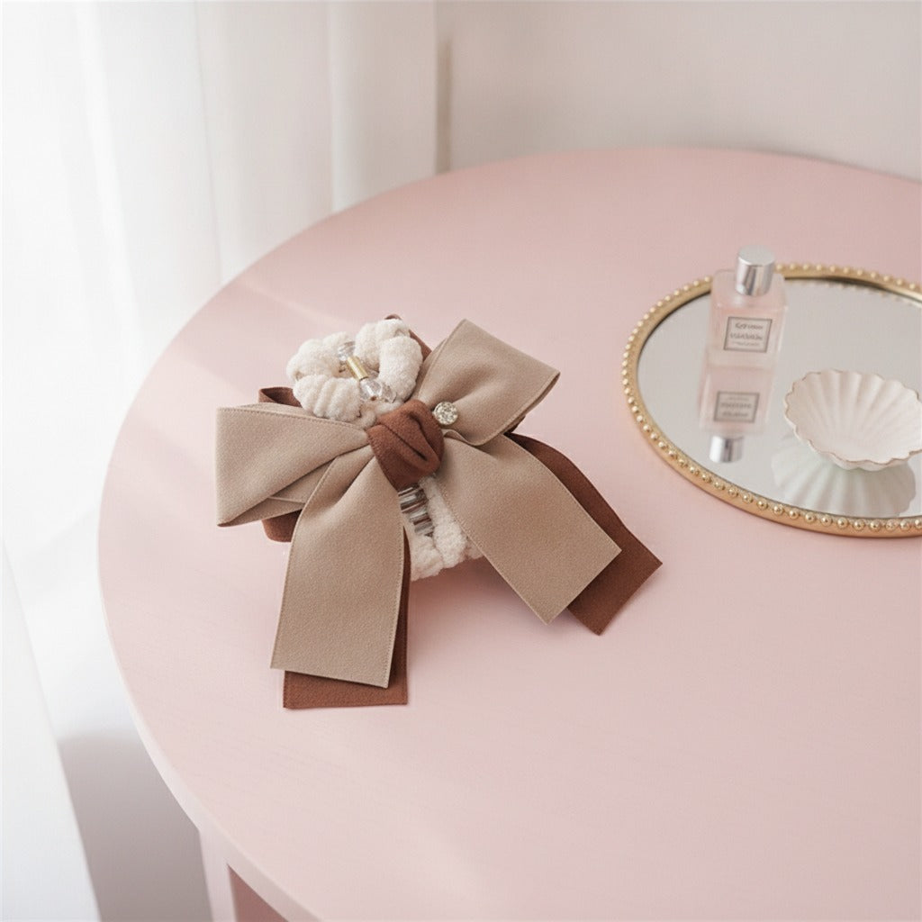 Textured Bow Hair Claw - Beige