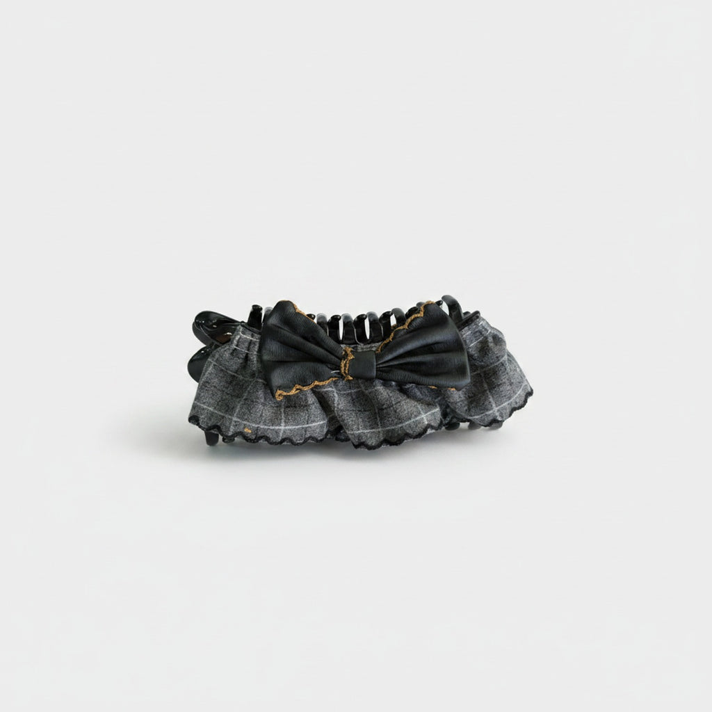 Plaid Hair Claw With Black Bow