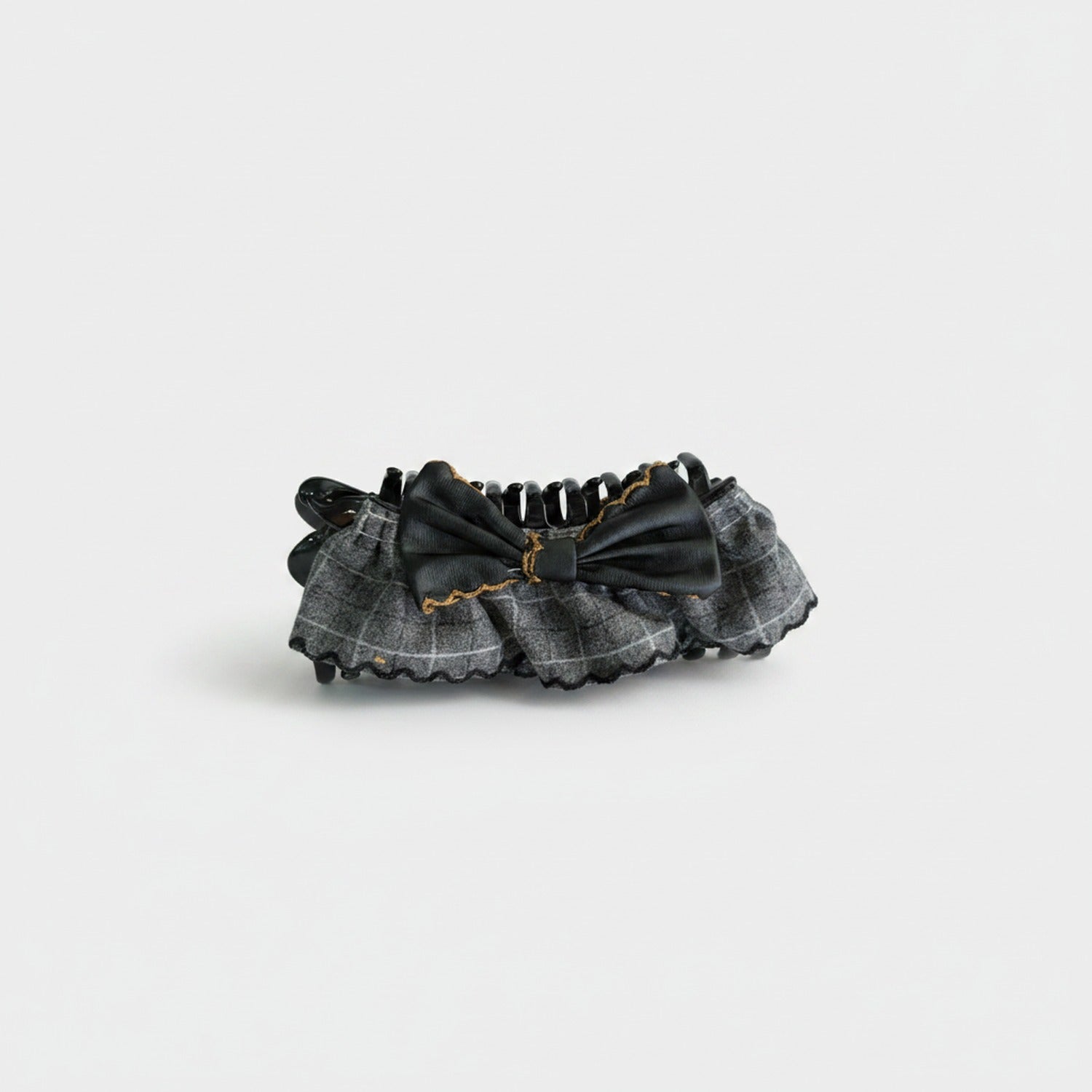 Plaid Hair Claw With Black Bow
