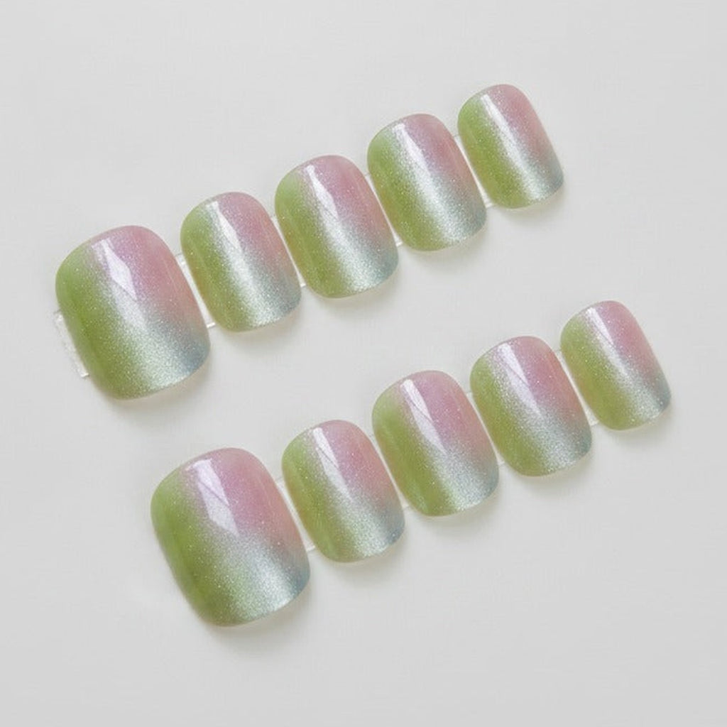 Ombre Shimmer Nail Set - Green To Pink Ombre