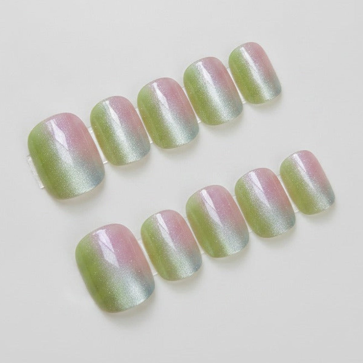 Ombre Shimmer Nail Set - Green To Pink Ombre