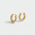 Pearl & Gold Textured Hoop Earrings Gold