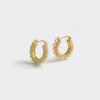 Pearl & Gold Textured Hoop Earrings Gold