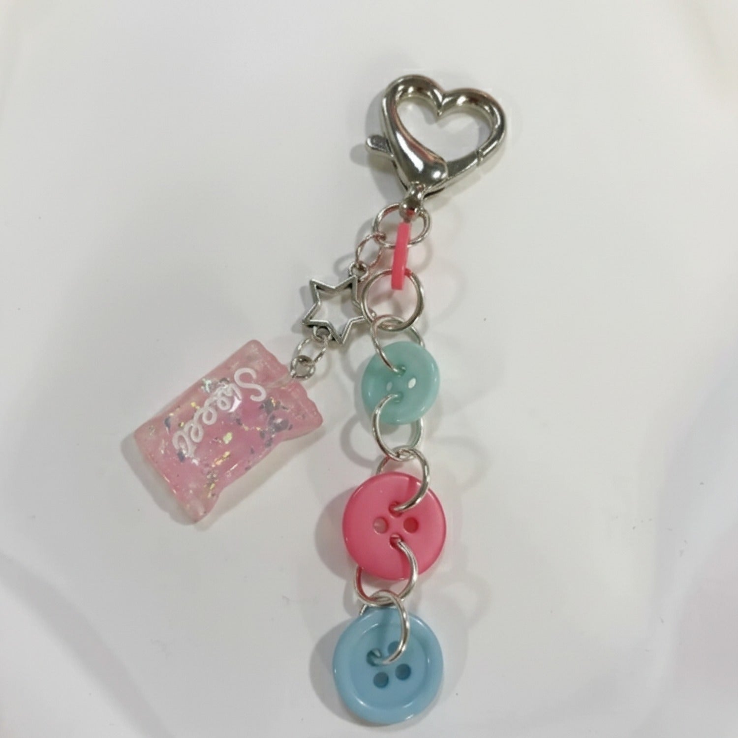 Pastel Button Charm Heart Keyring