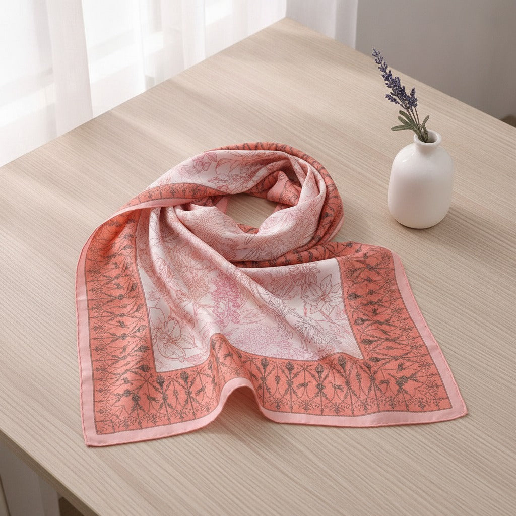 Botanical Border Silk Scarf - Dusty Rose