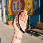 Black Padded Headband With Rhinestone Embellishments