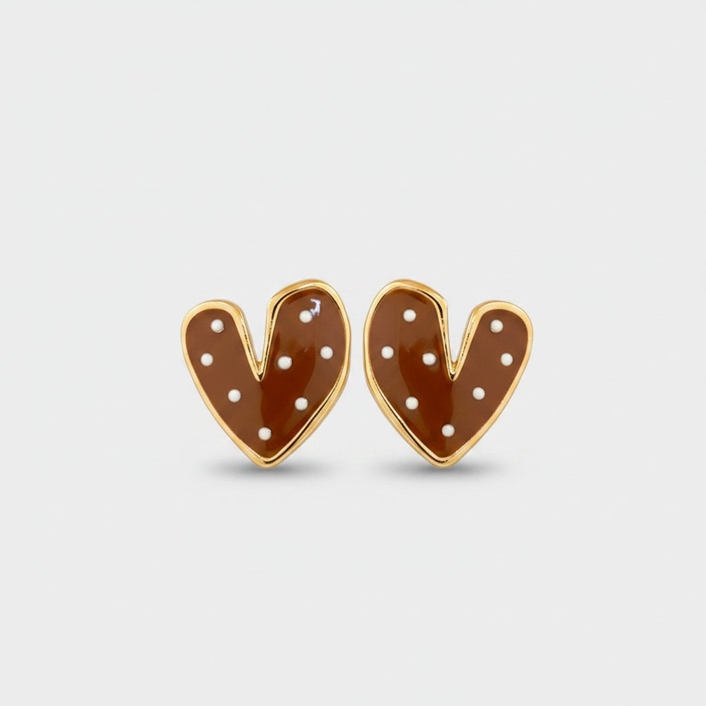 Chocolate Heart Polka Dot Stud Earrings