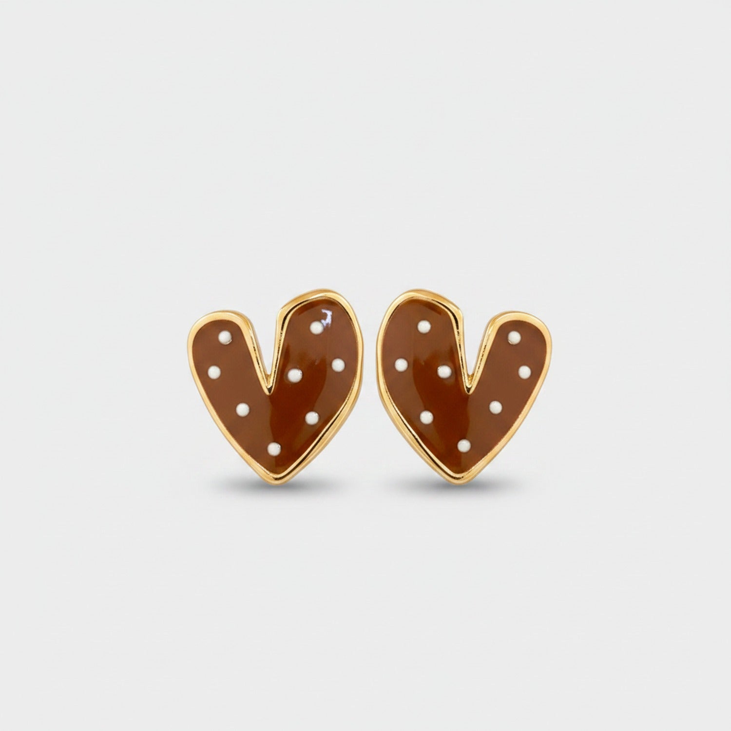 Chocolate Heart Polka Dot Stud Earrings