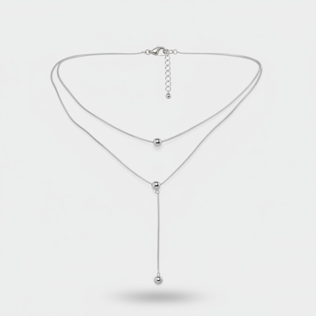 Layered Silver Ball Chain Necklace