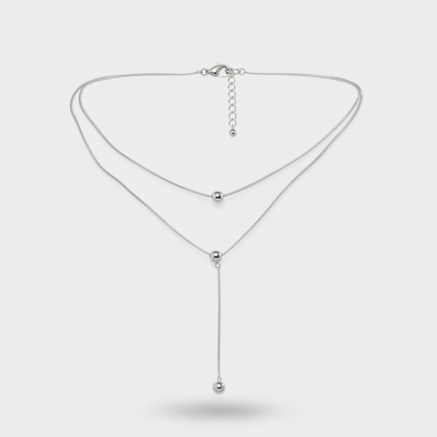 Layered Silver Ball Chain Necklace