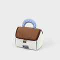 Quilted Cream & Brown Cosmetic Bag with Blue Handle