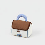 Quilted Cream & Brown Cosmetic Bag with Blue Handle