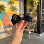 Black Satin Bow Hair Claw With Pearl Charm