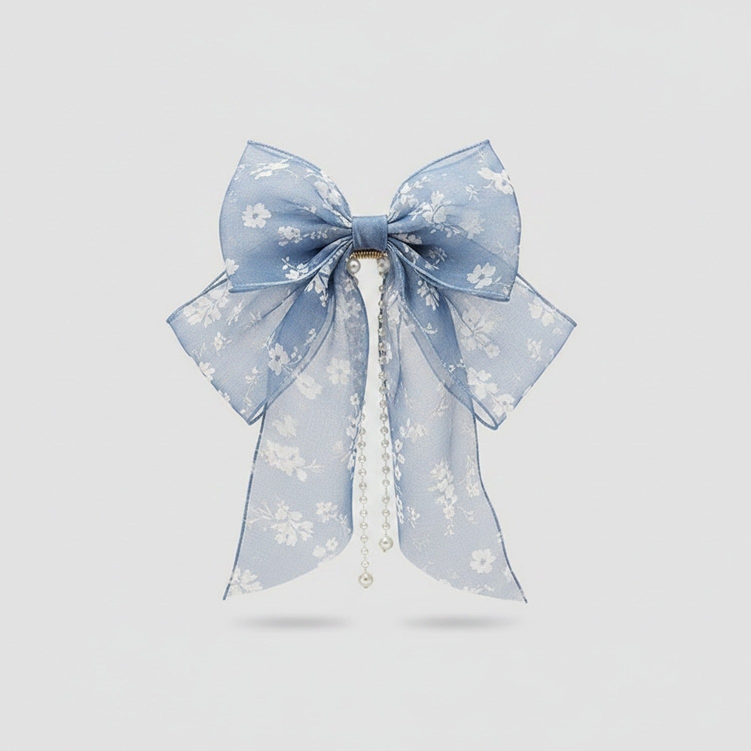 Blue Floral Pearl Chain Hair Claw Clip