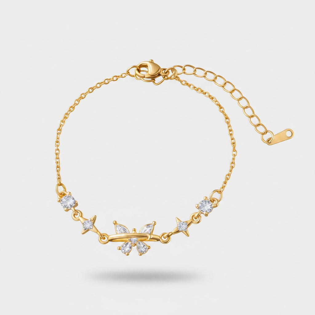 Gold Crystal Star & Flower Chain Bracelet