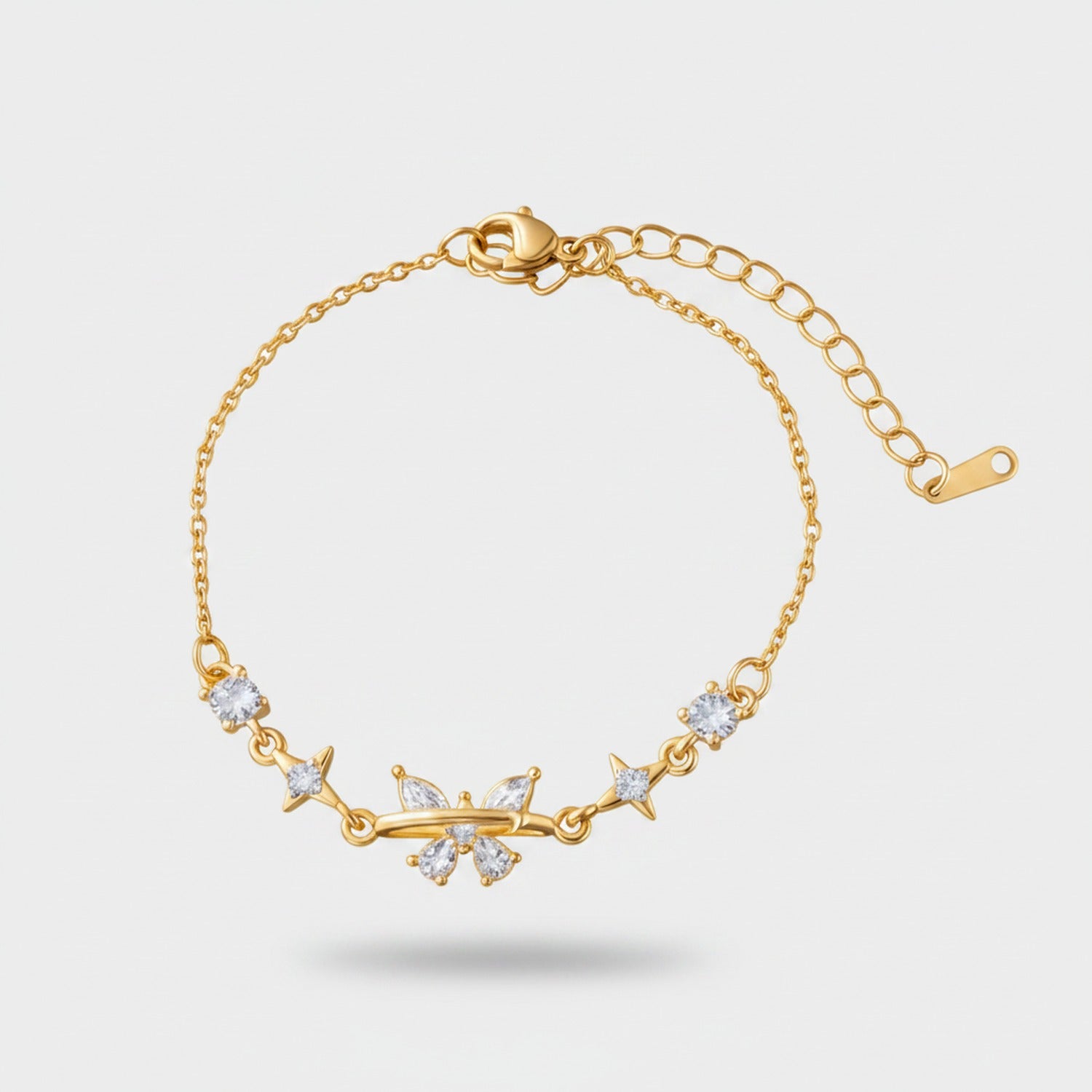 Gold Crystal Star & Flower Chain Bracelet