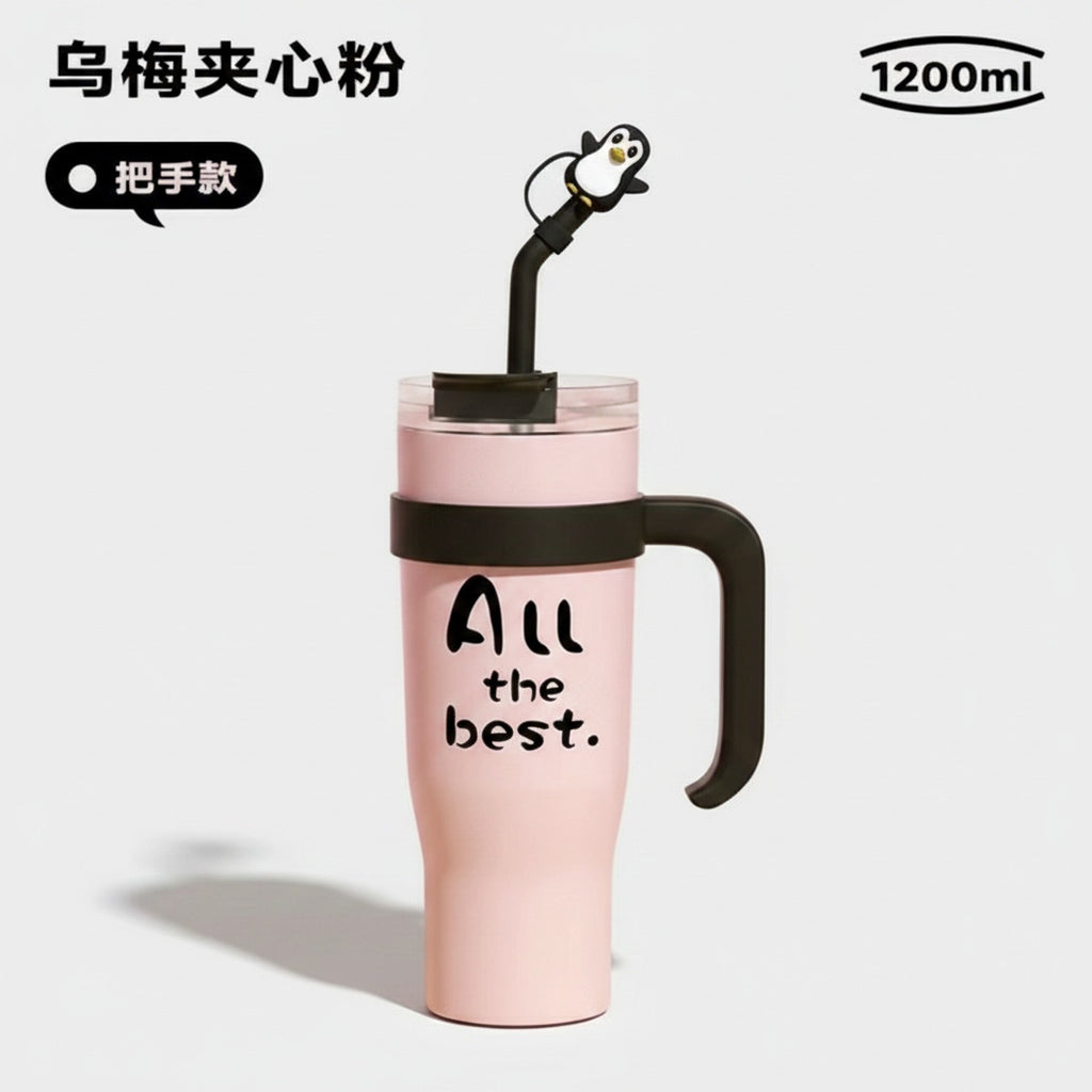 Pink Tumbler Cup With Bird Charm Handle