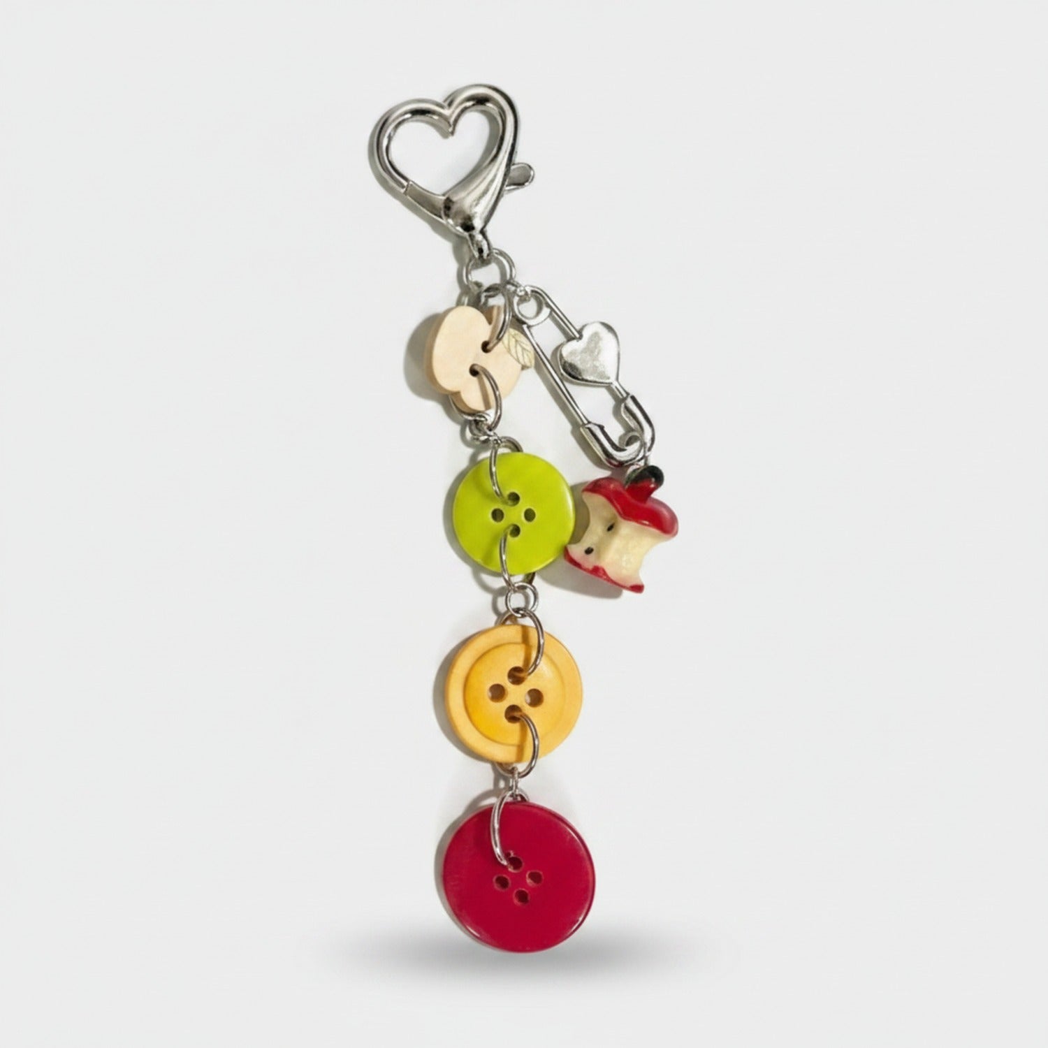 Colorful Button Charm Acrylic Keyring With Heart Clasp