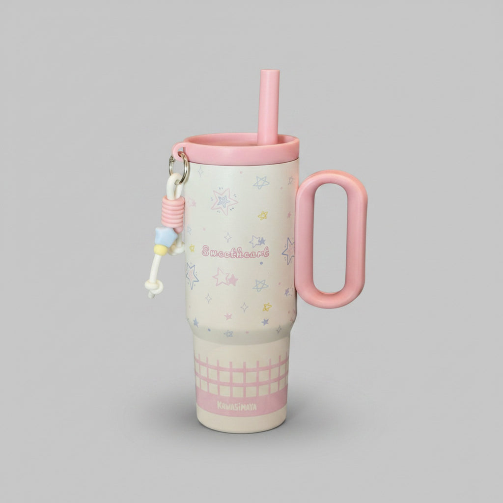 Pastel Pink Star Charm Tumbler With Handle
