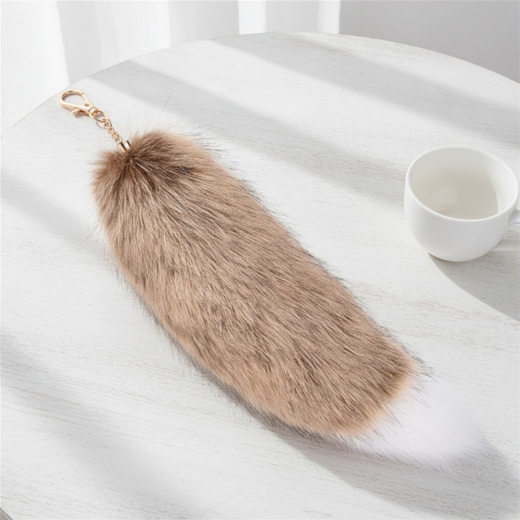 Fluffy Faux Fur Tail Keychain - Tan