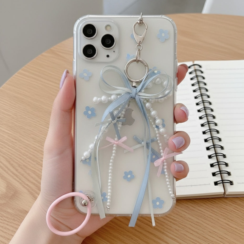 Ribbon Bow Pearl Beaded Acrylic Keyring