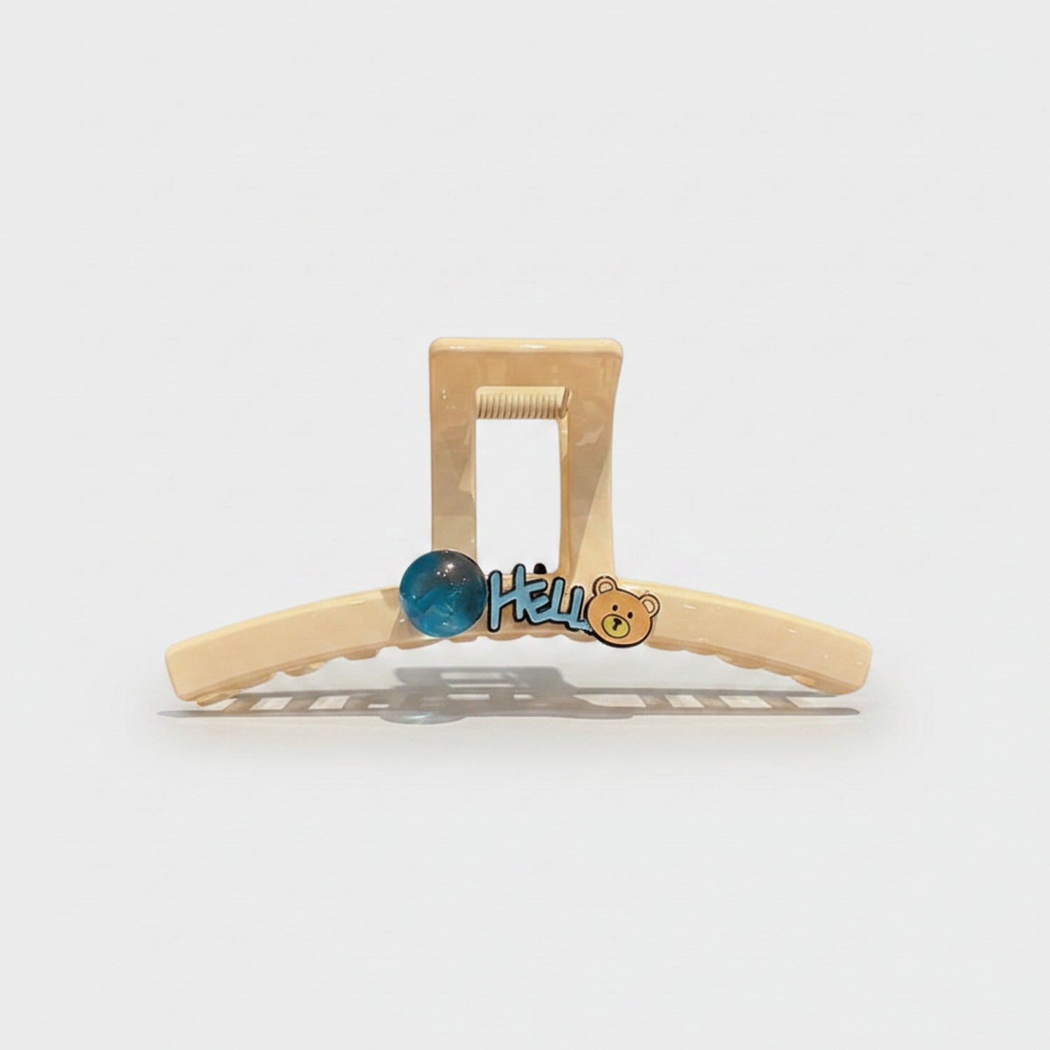 Wooden Hair Claw With Blue Charm Detail
