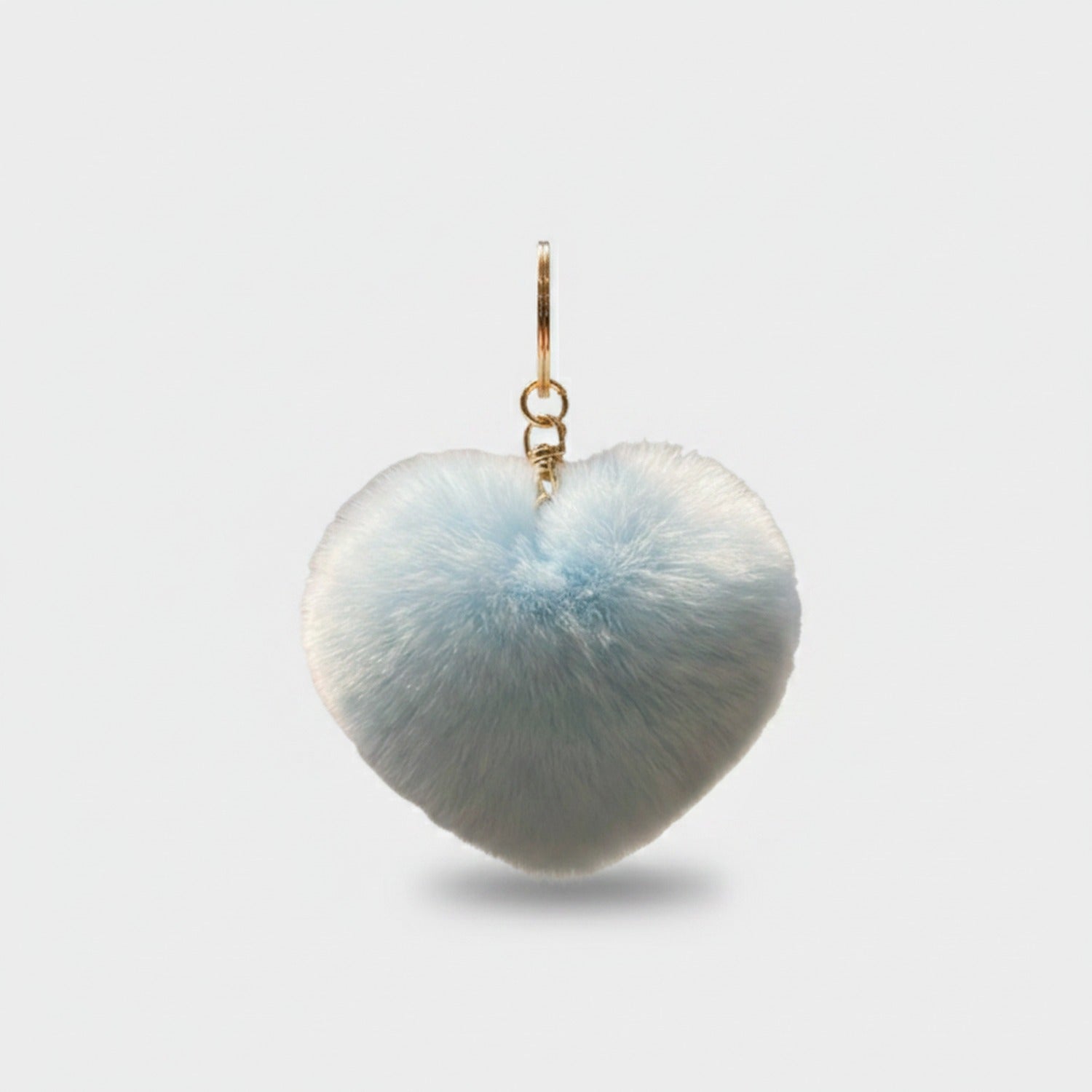 Beige Fuzzy Heart Pom Pom Keychain
